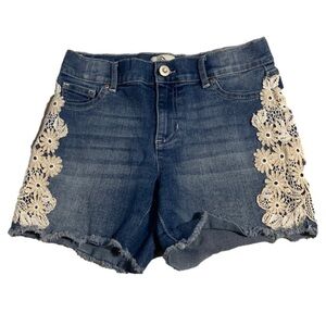 GIRLS JORDACHE DENIM SHORTS W/ EMBROIDERED FLOWERS Sz 10 CUT OFFS Adjustable GUC